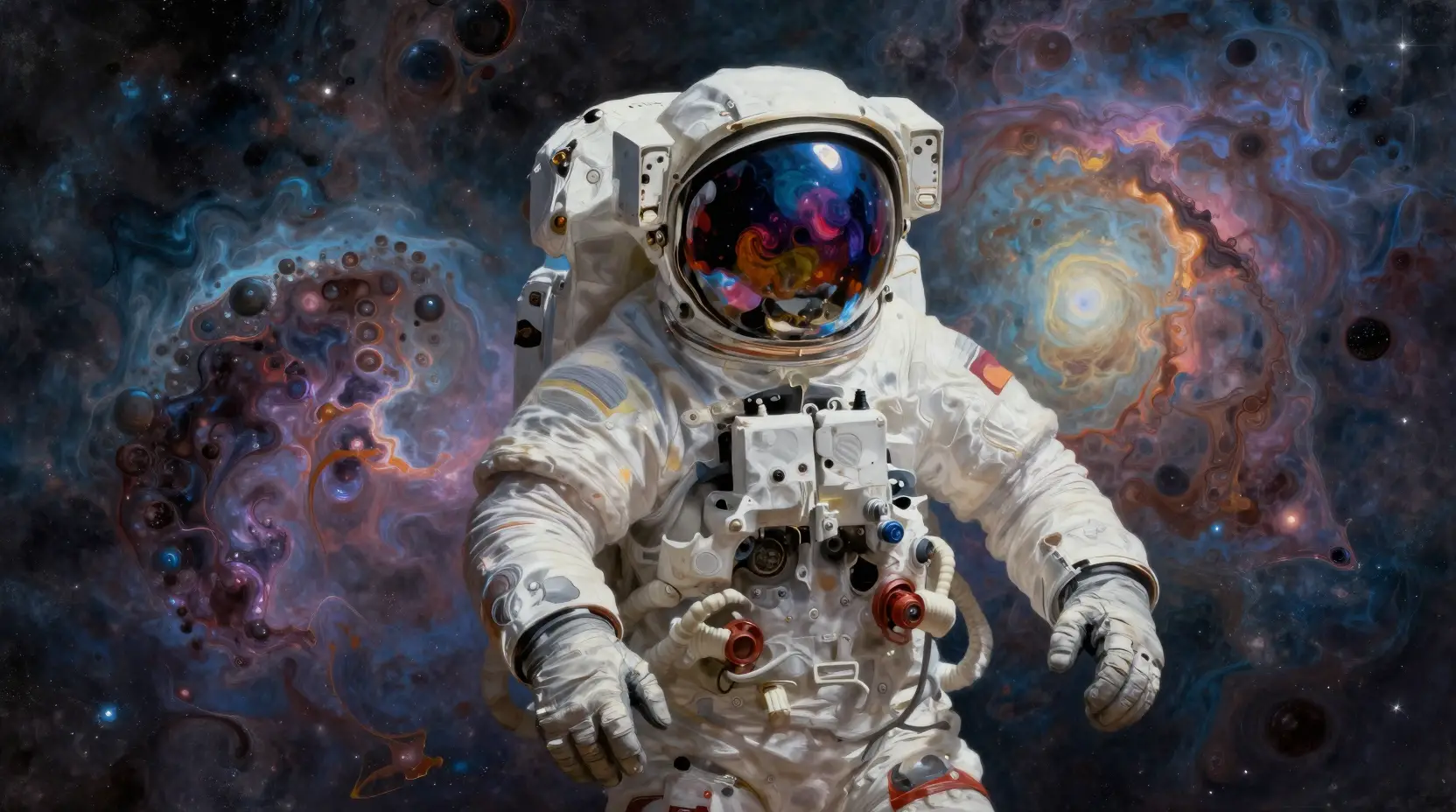 Astronaut Adrift In A Vivid Abstract Cosmic Ocean