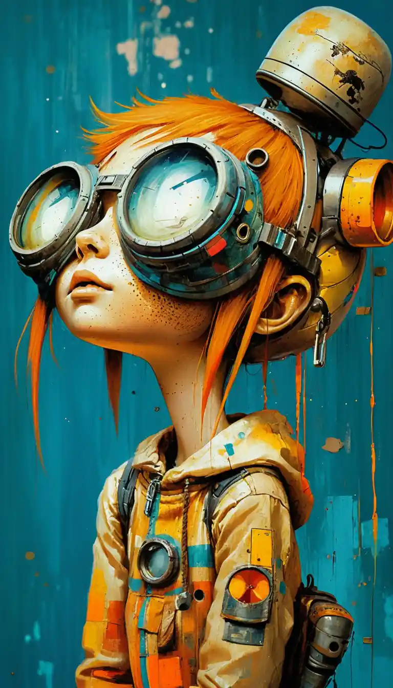 Whimsical aviator portrait in bold expressionist colors
