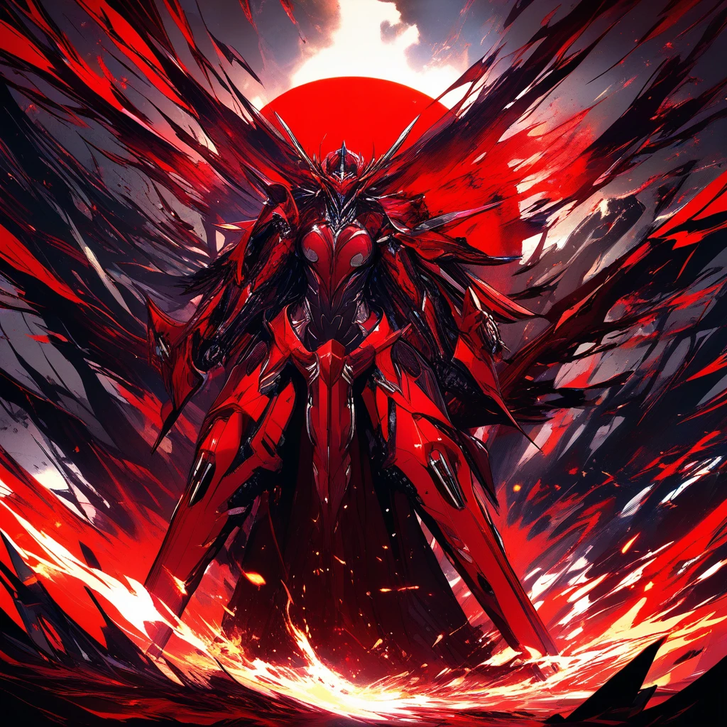Expressionist spaceship trapped in a violent crimson nebula