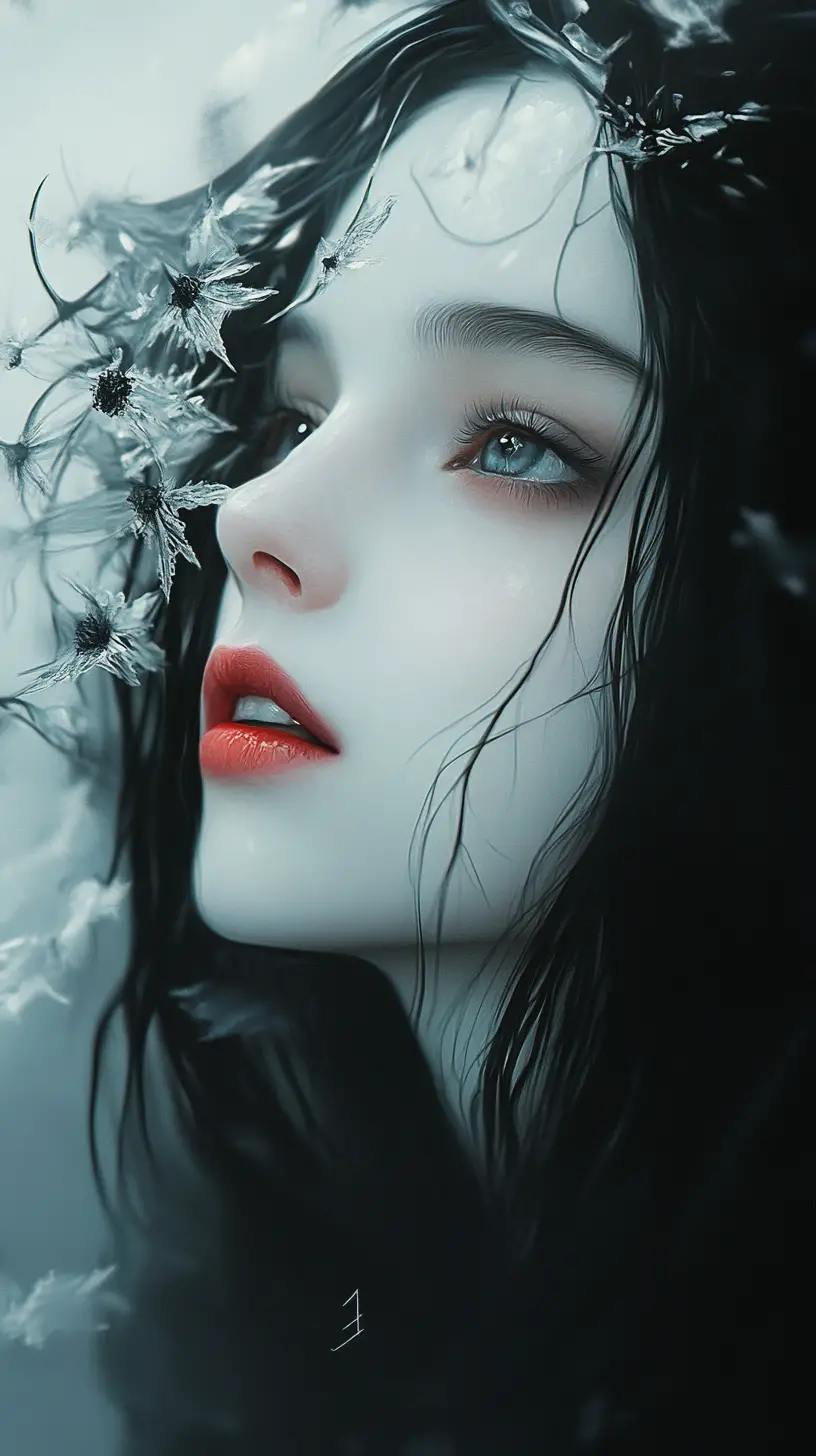 Beautiful girl with hollow knight helmet in fantasy garden