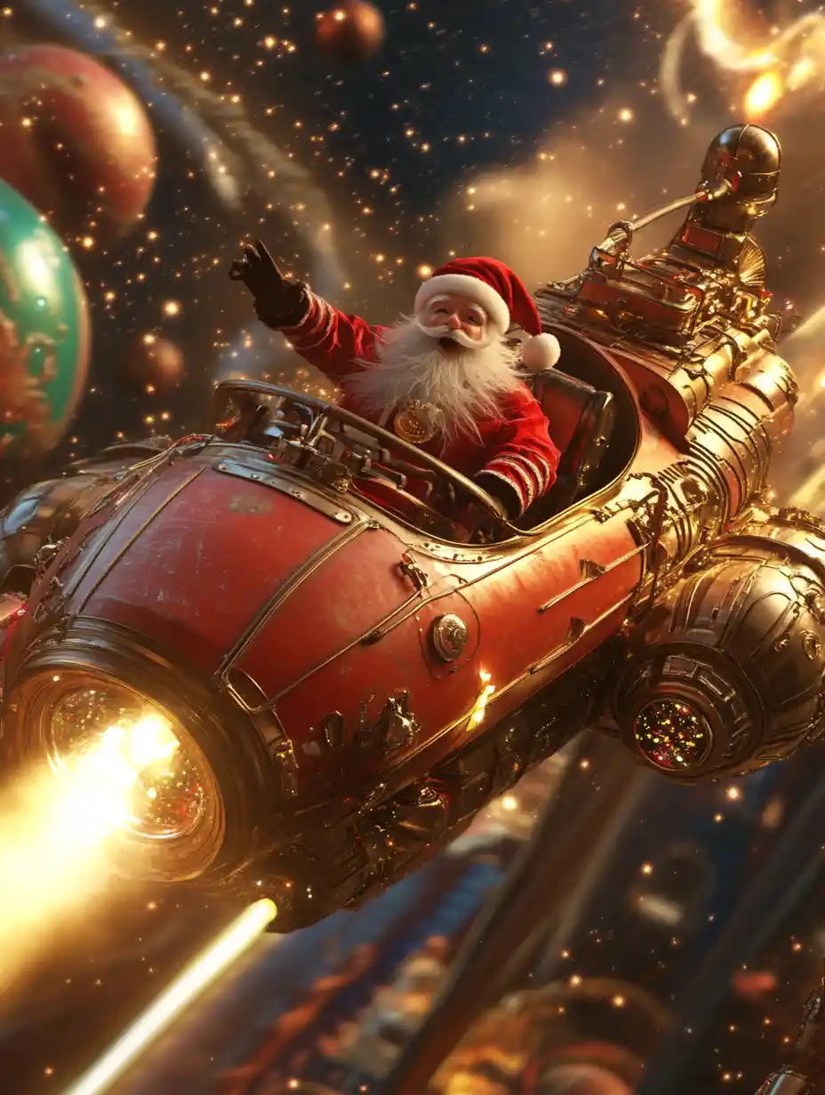 Santa Claus Rockets Through Futuristic Space Christmas Journey
