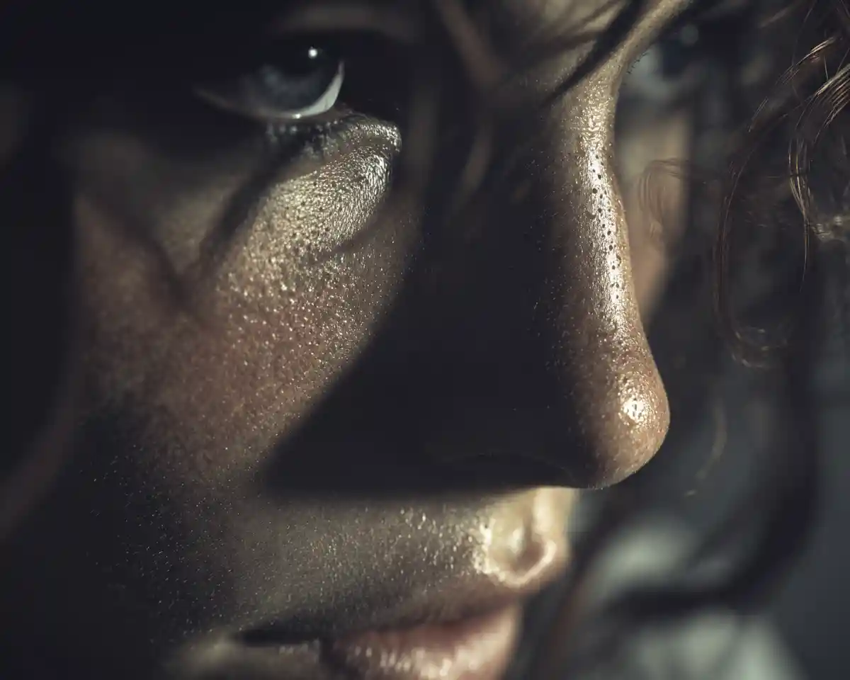 Cinematic side view of a woman in dramatic volumetric light