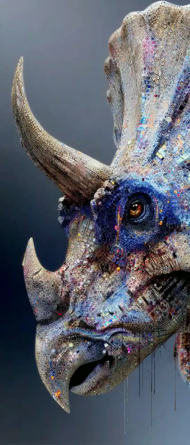 Abstrakter Graffiti-Triceratops mit dynamischen Farbspritzern