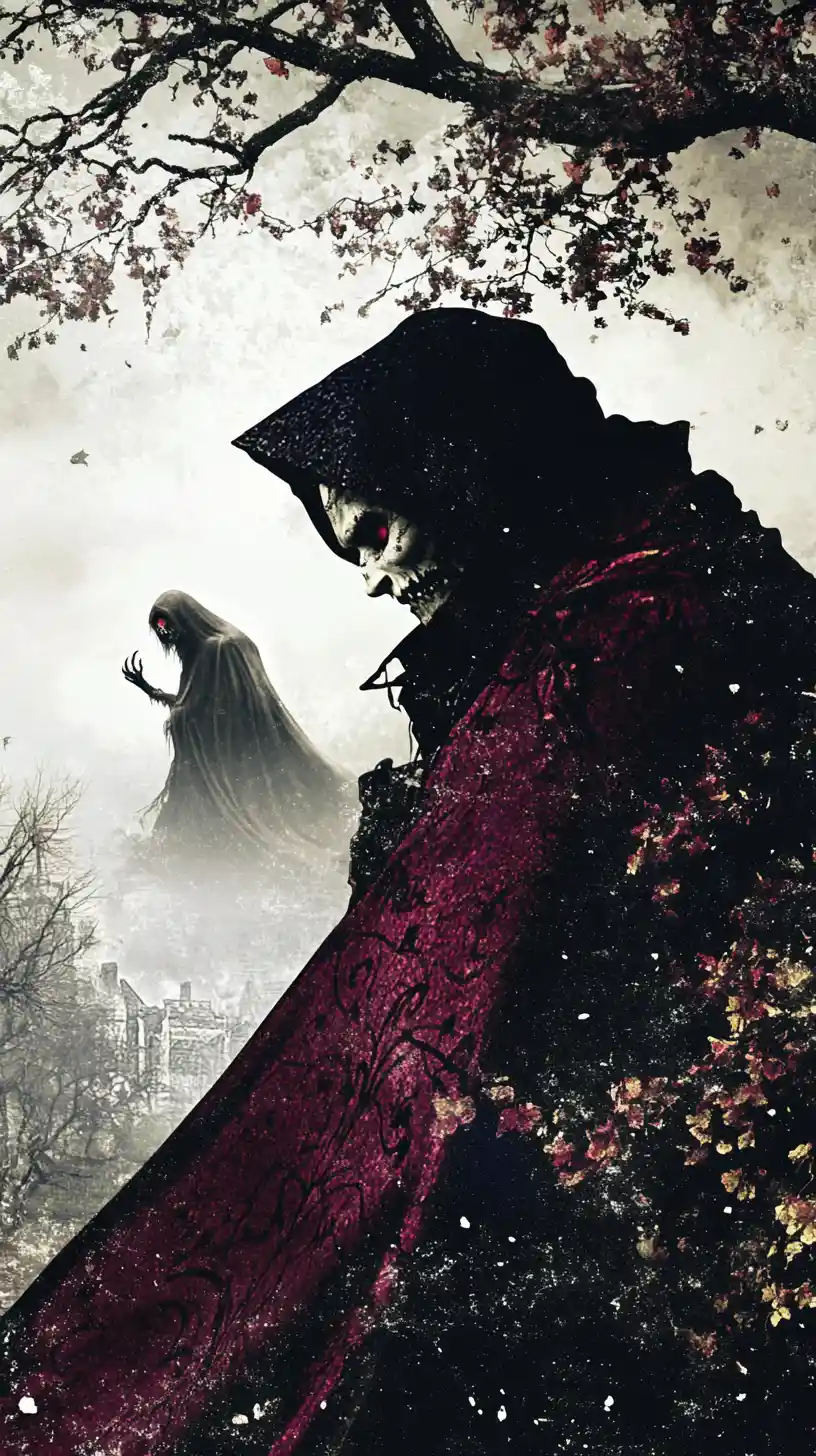 Zombie und Geist verschmolzen unter einem dramatischen Halloween-Himmel