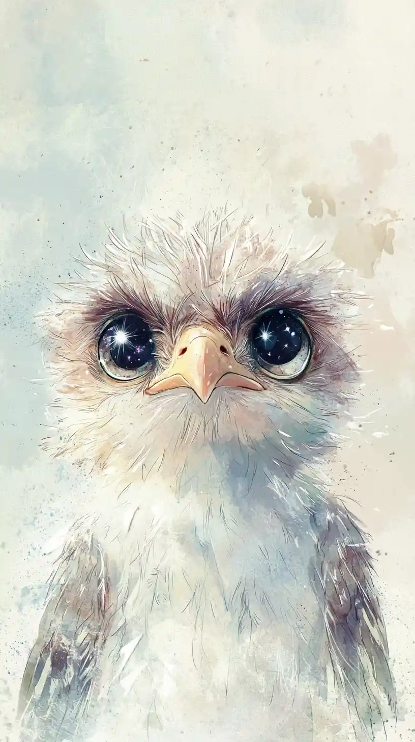 Watercolor baby eagle with starry eyes in pastel sky