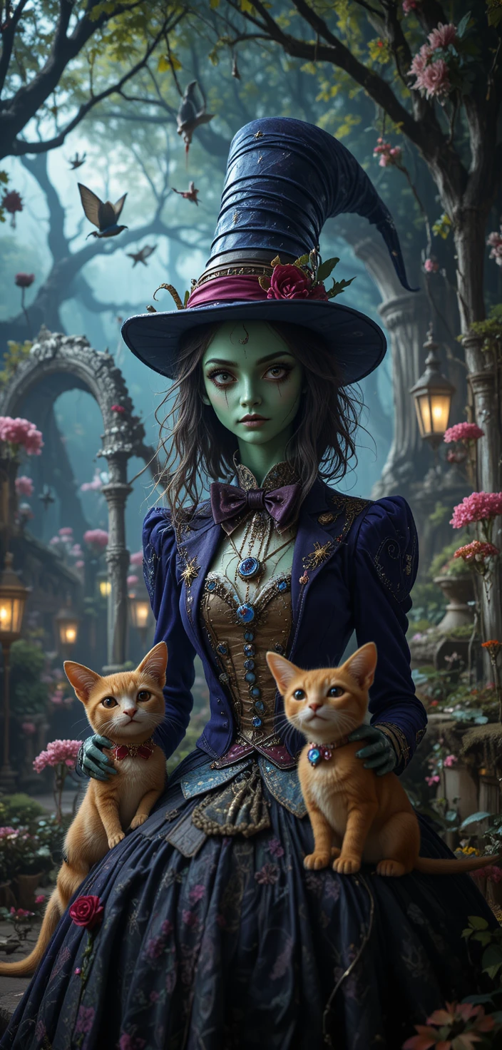 Colorful whimsical fantasy scene with quirky creatures