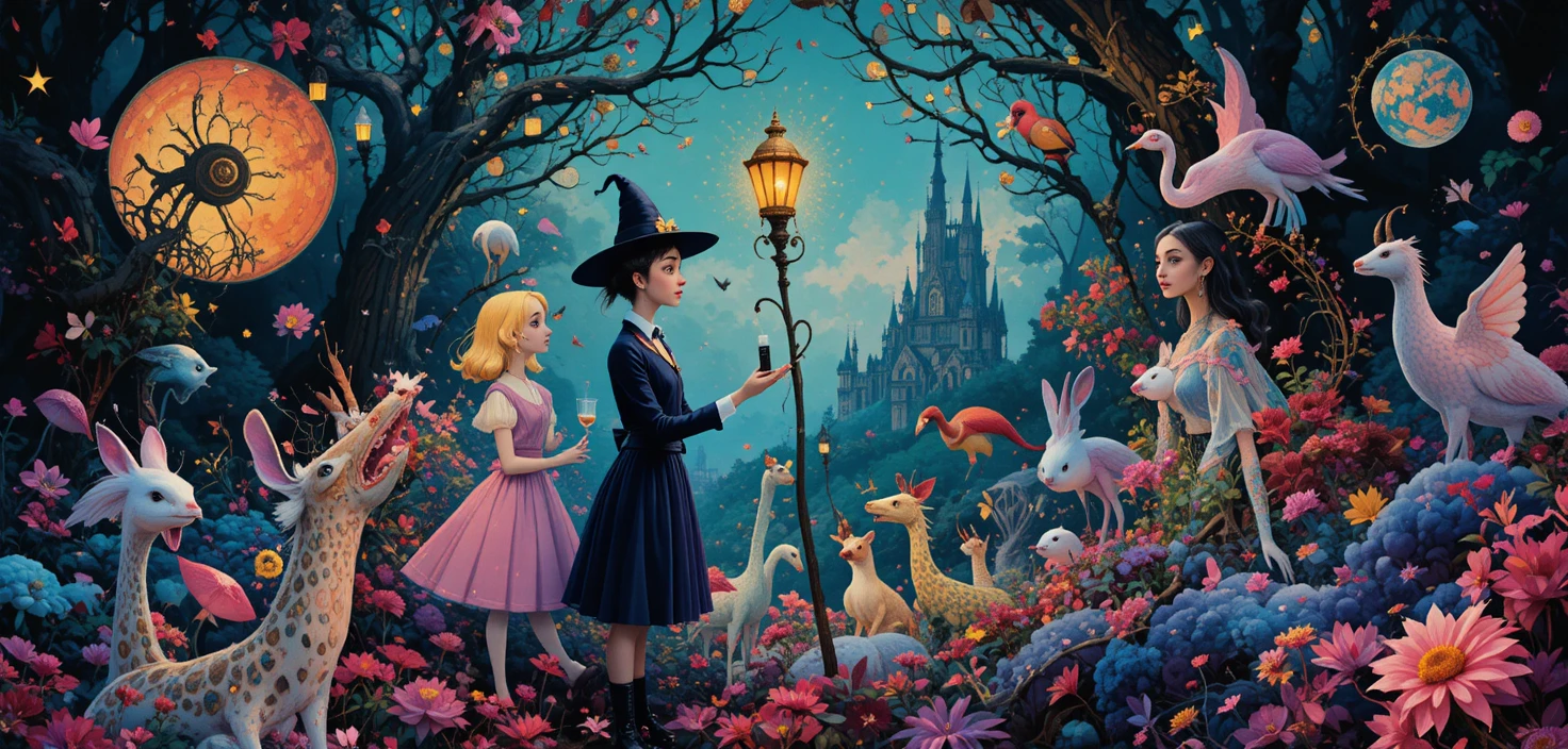 Whimsical fantasy poster with quirky characters and animals