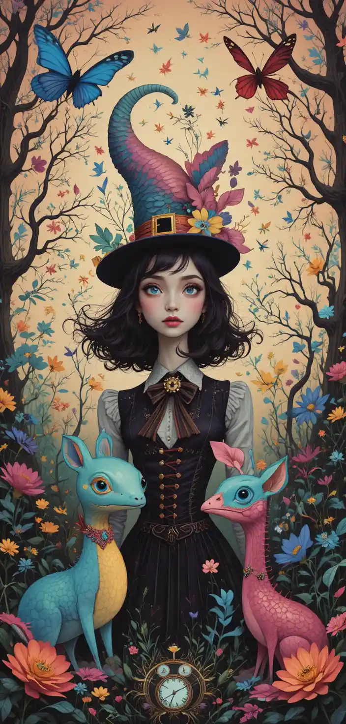 Whimsical fantasy animals in bold retro graphic poster