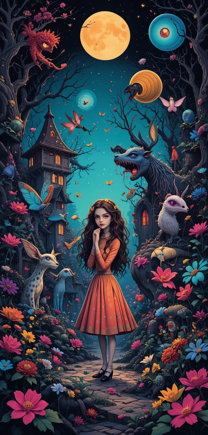 Whimsical fantasy creatures in vibrant retro graphic style