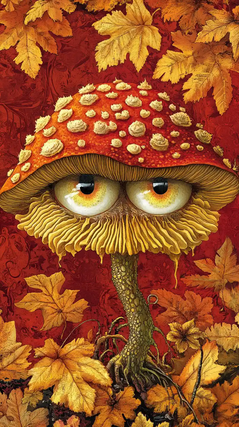 Fungo surreale e luminoso in un oscuro reame fantasy contorto