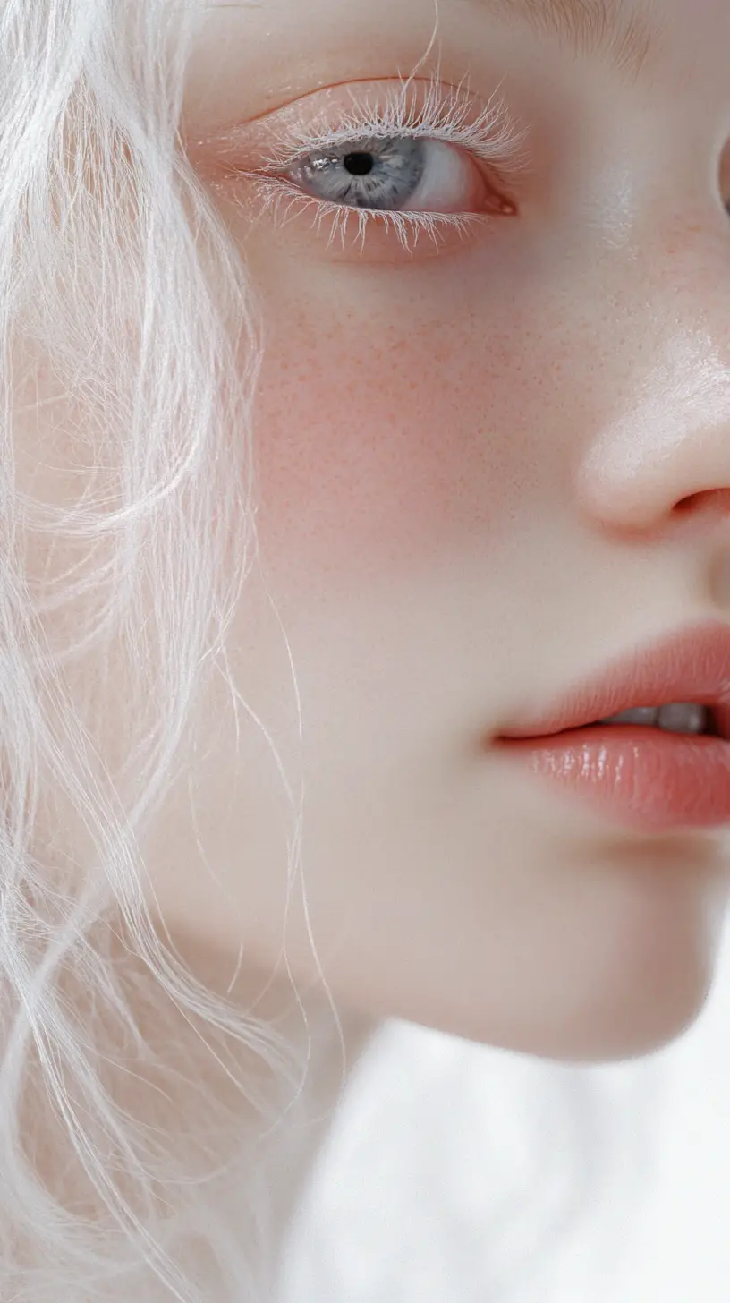 Dreamy close up portrait of a pale blue eyed woman
