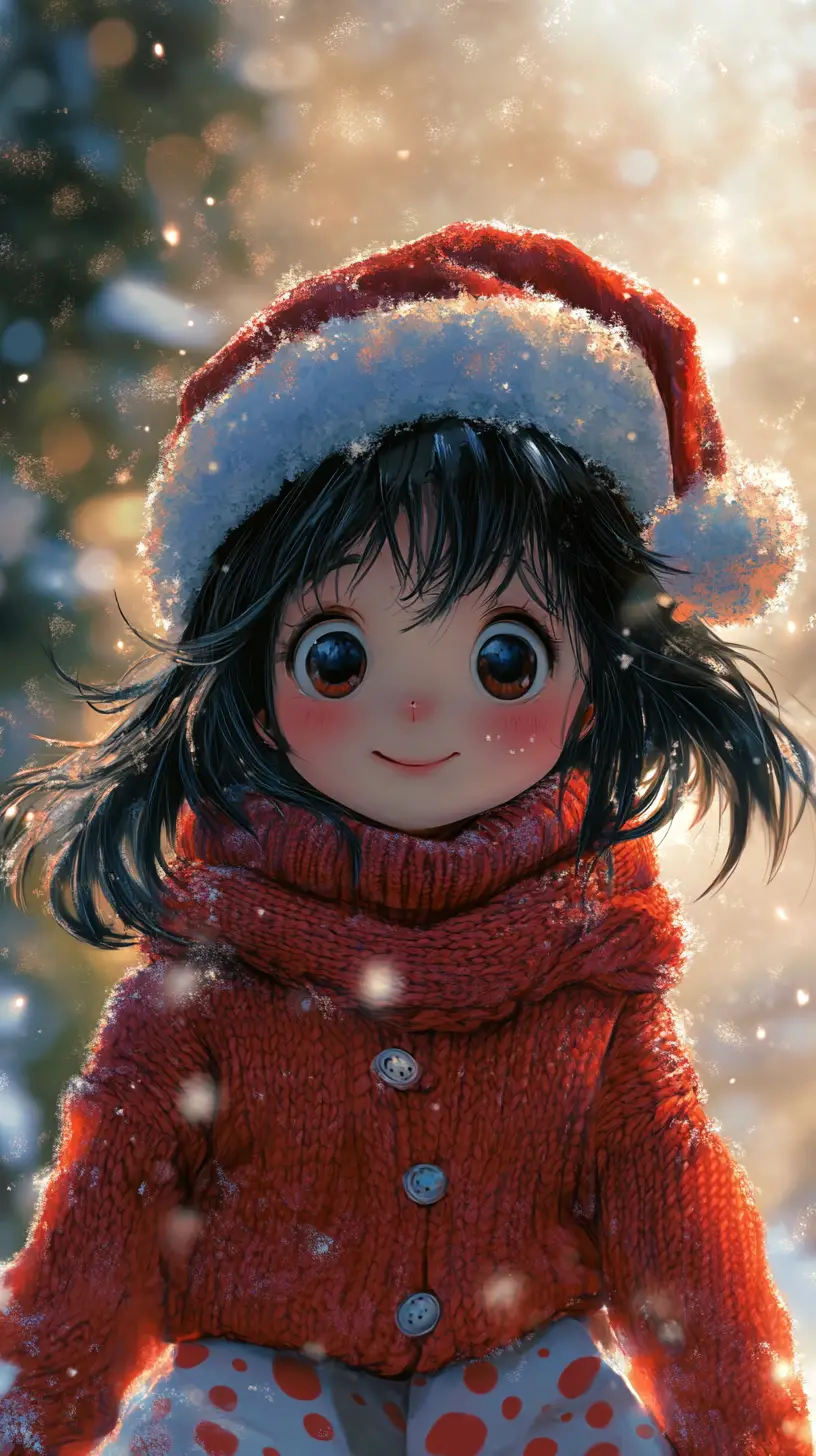 Joyful girl popping from deep snow in winter backyard
