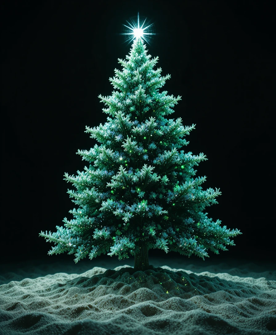 Glowing Abstract Christmas Tree In Holographic Green Detail