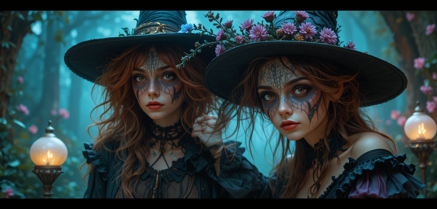 Colorful whimsical characters in an enchanted wonderland scene