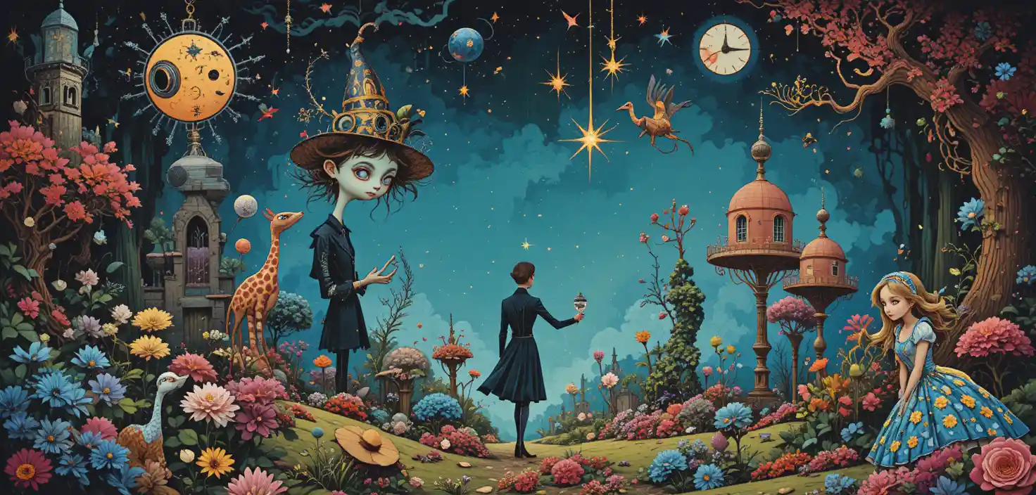 Whimsical fantasy animals in a colorful retro graphic world