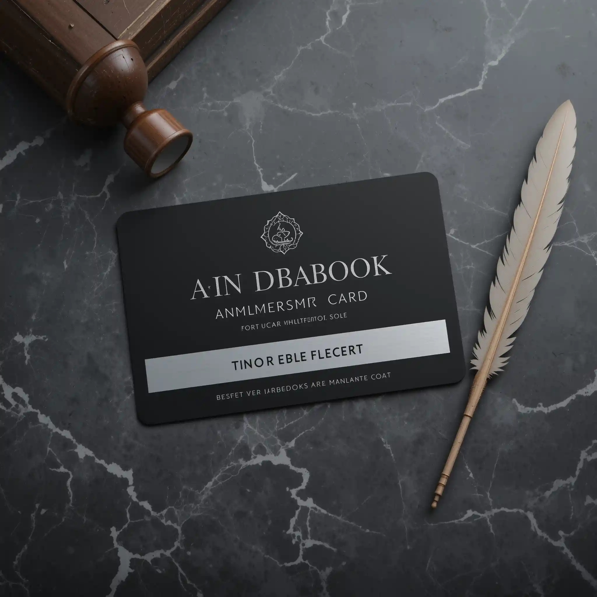 Tarjeta premium de membresía de audiolibros sobre mármol oscuro en flat lay
