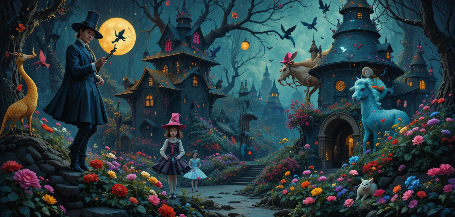 Personnages fantastiques fantaisistes dans un merveilleux monde graphique haut en couleur