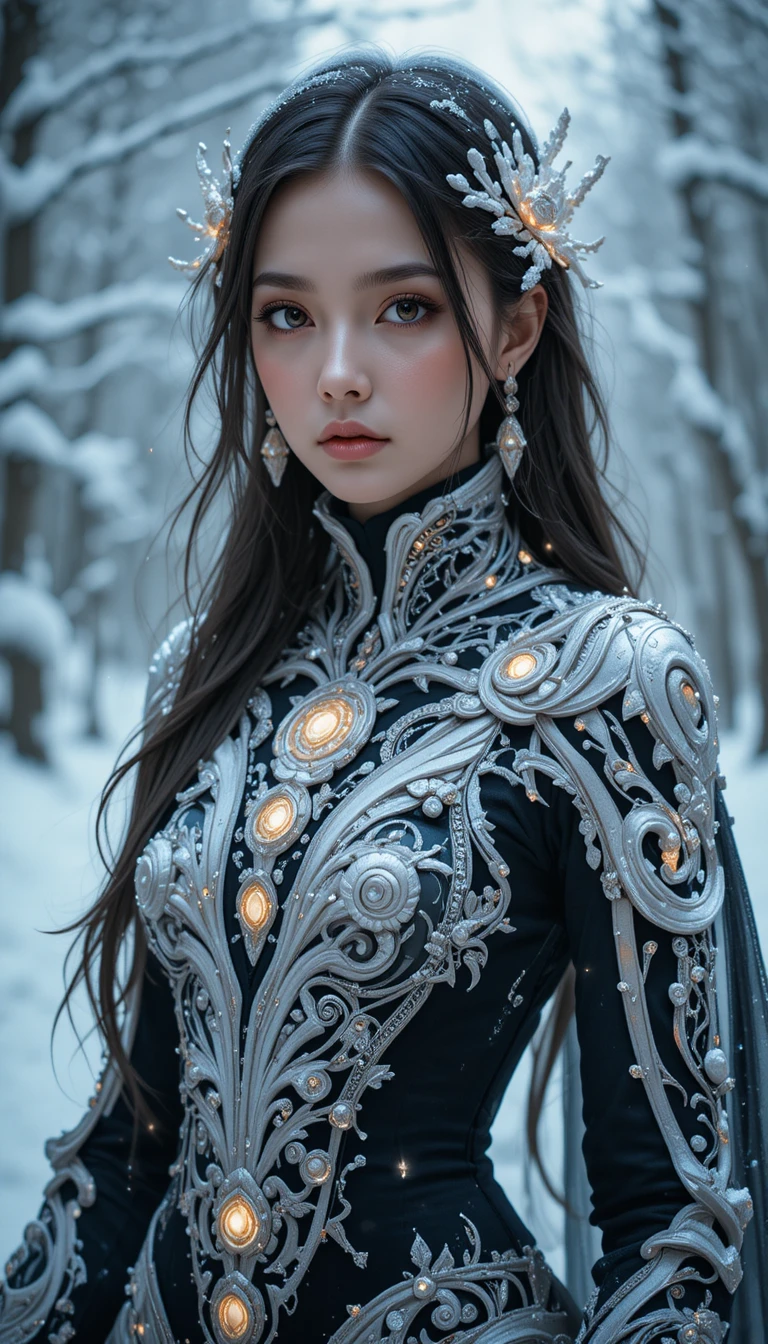 Close up winter portrait of a glowing fashion woman