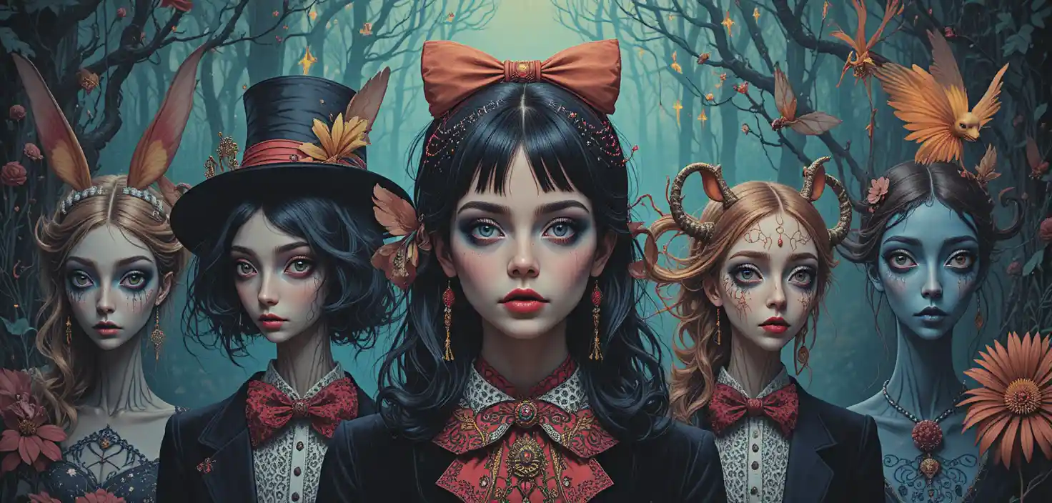 Whimsical fantasy creatures in vibrant graphic illustration