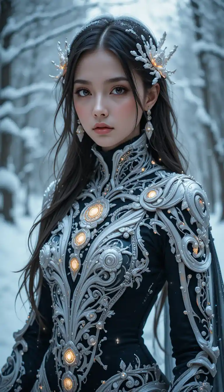 Close up winter portrait of a glowing fashion woman