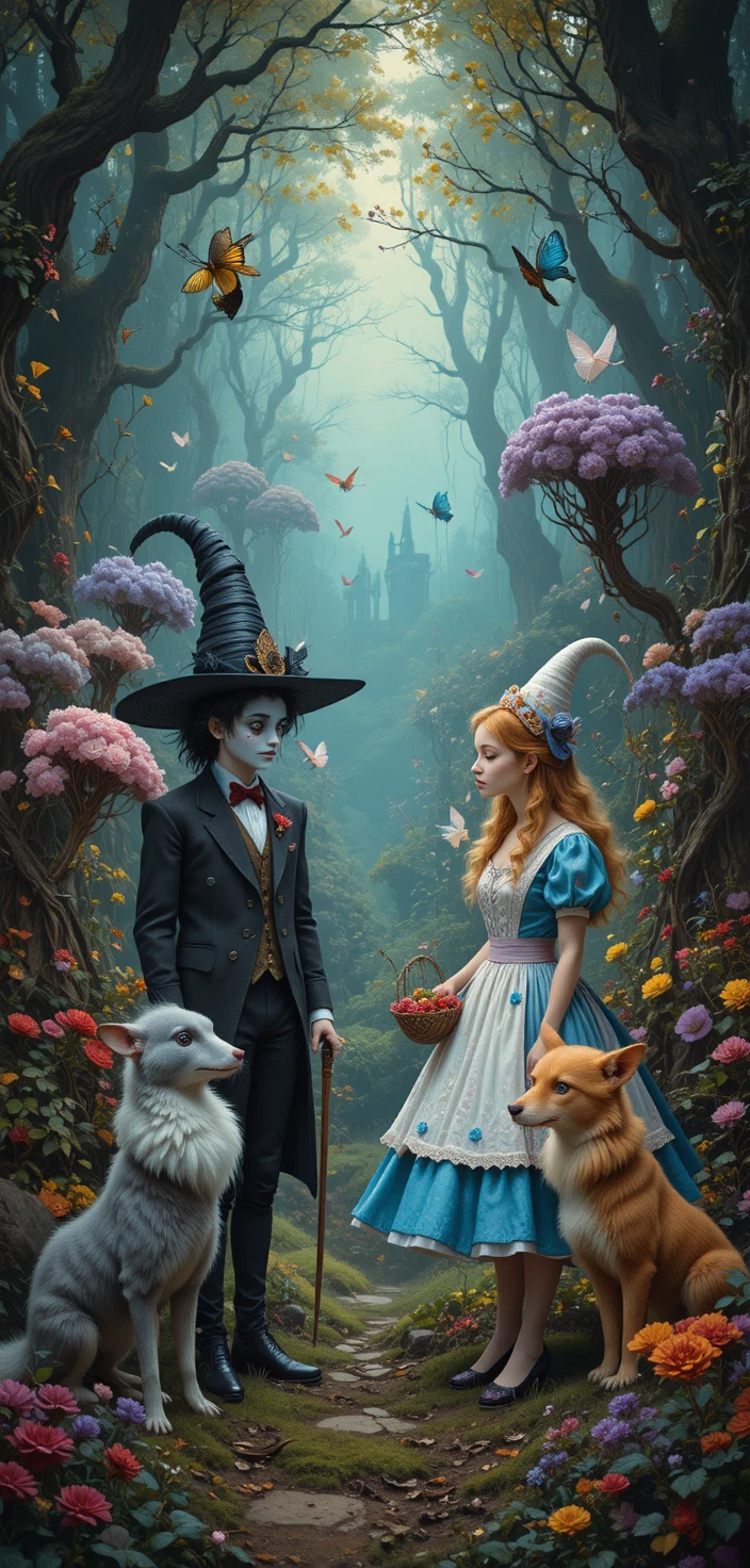 Whimsical 80s fantasy characters in a colorful wonderland