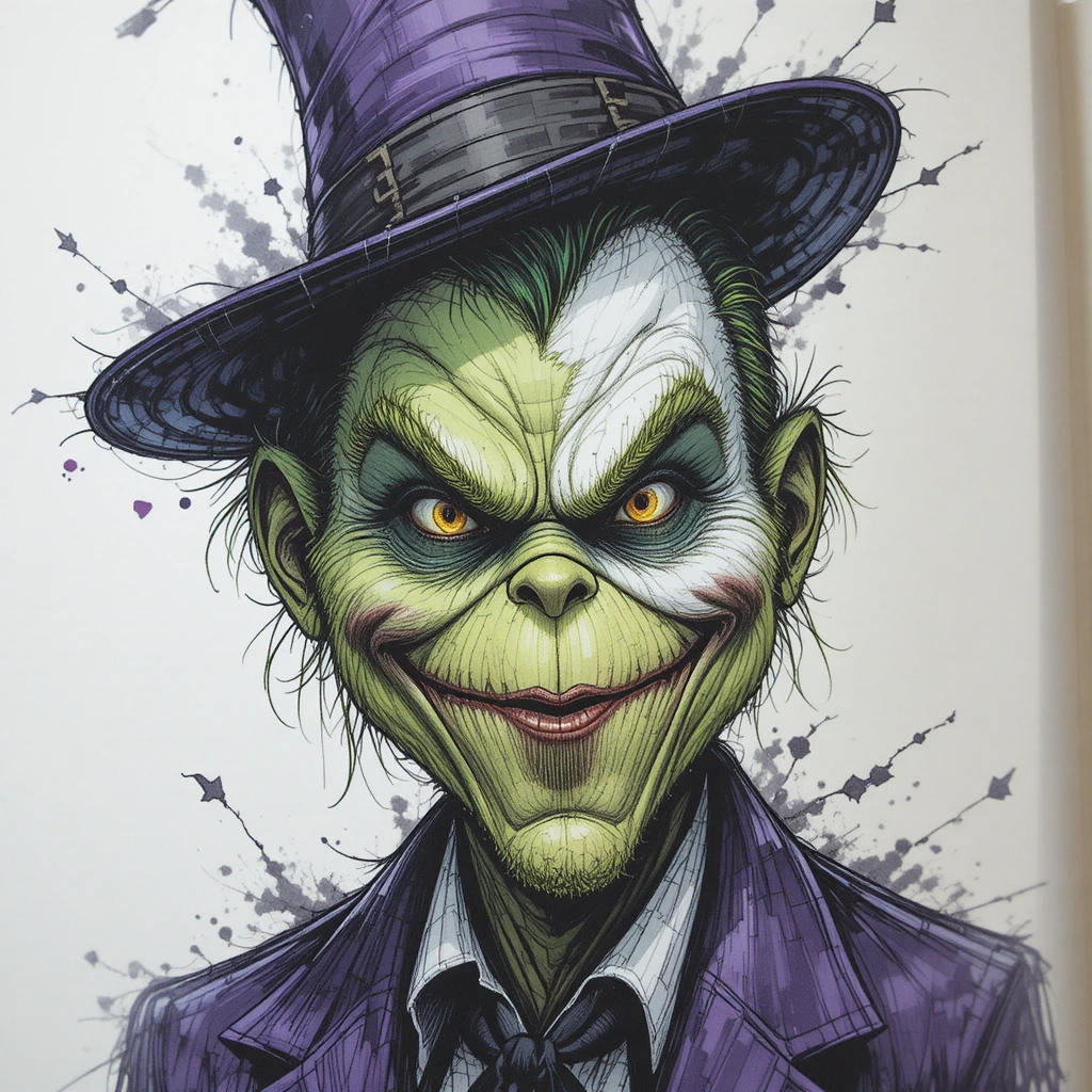 Green villain character inspired by classic comic book icons