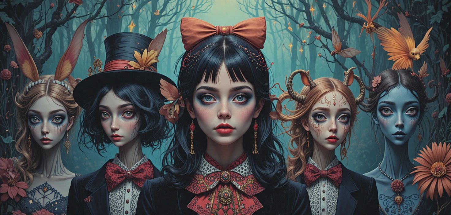 Whimsical fantasy creatures in vibrant graphic illustration