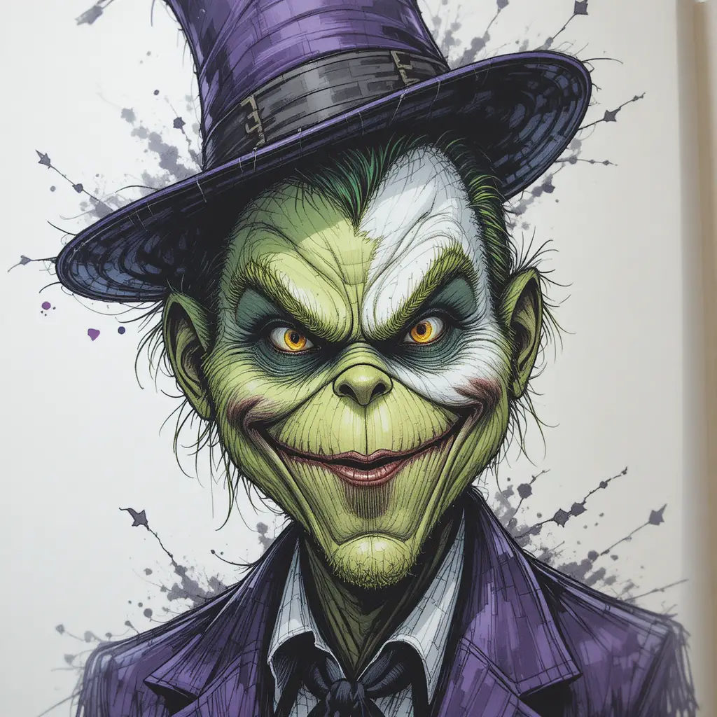 Green villain character inspired by classic comic book icons