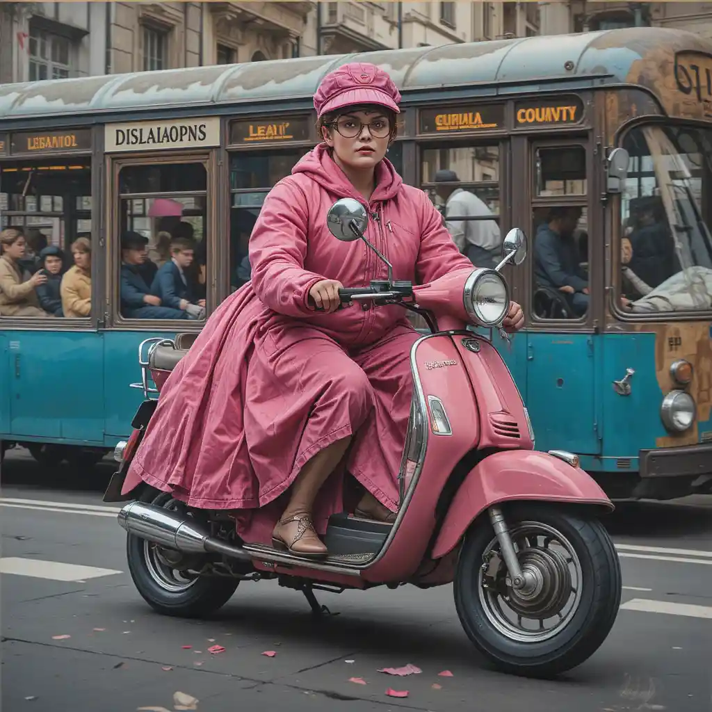 Escena contemporánea estilo toile de jouy en una parada de autobús urbana