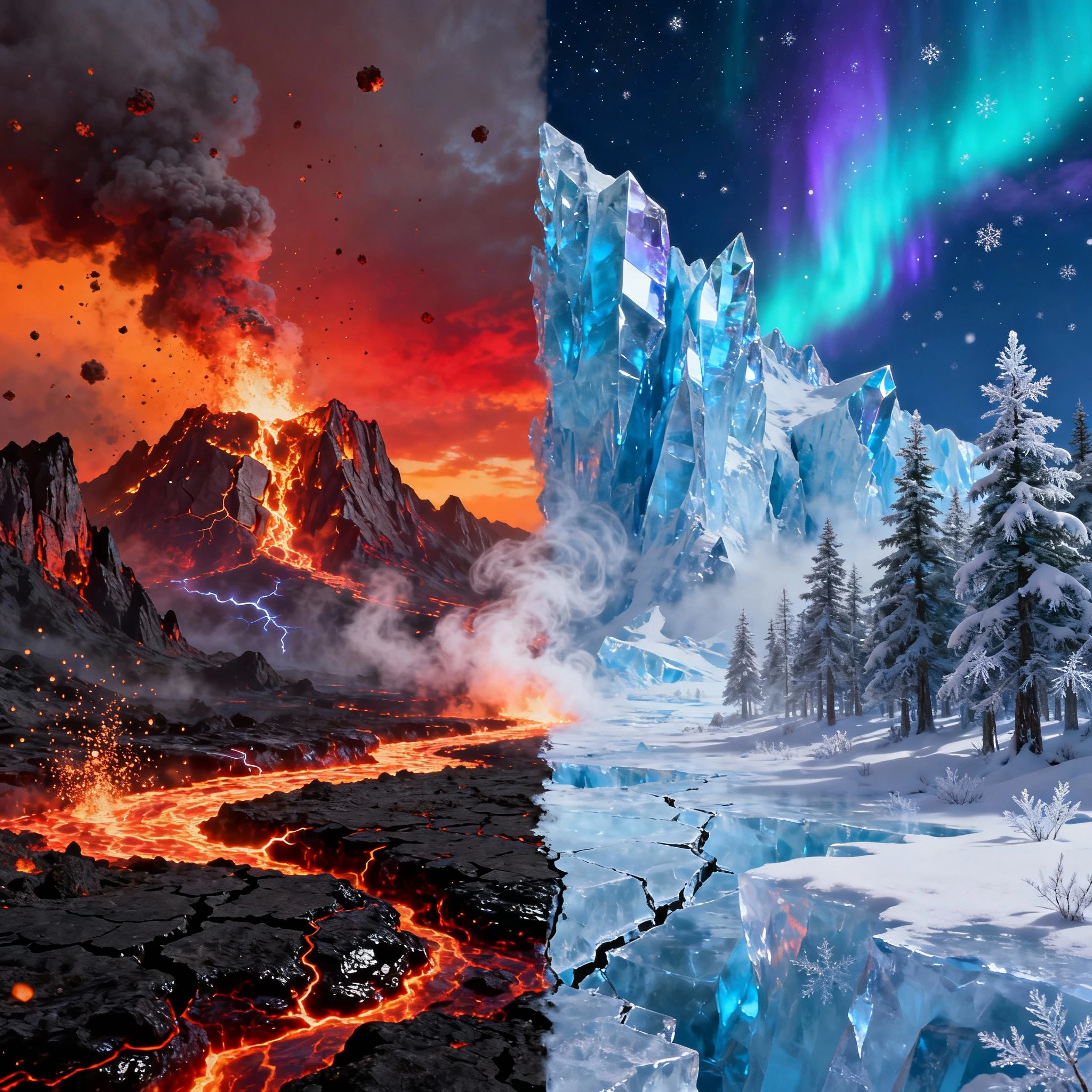 Montagne infernali sotto un cielo vulcanico rosso ardente