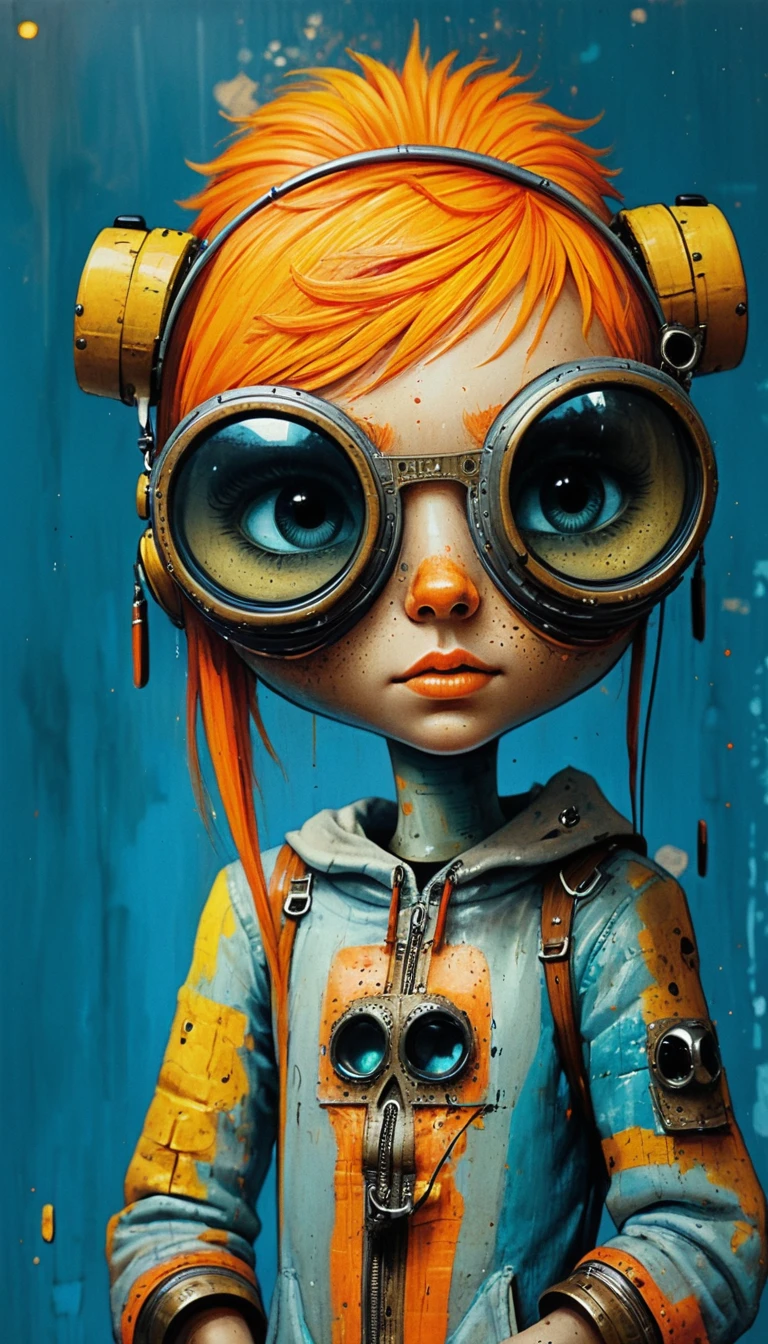 Expressionist portrait of an eccentric figure in aviator gear