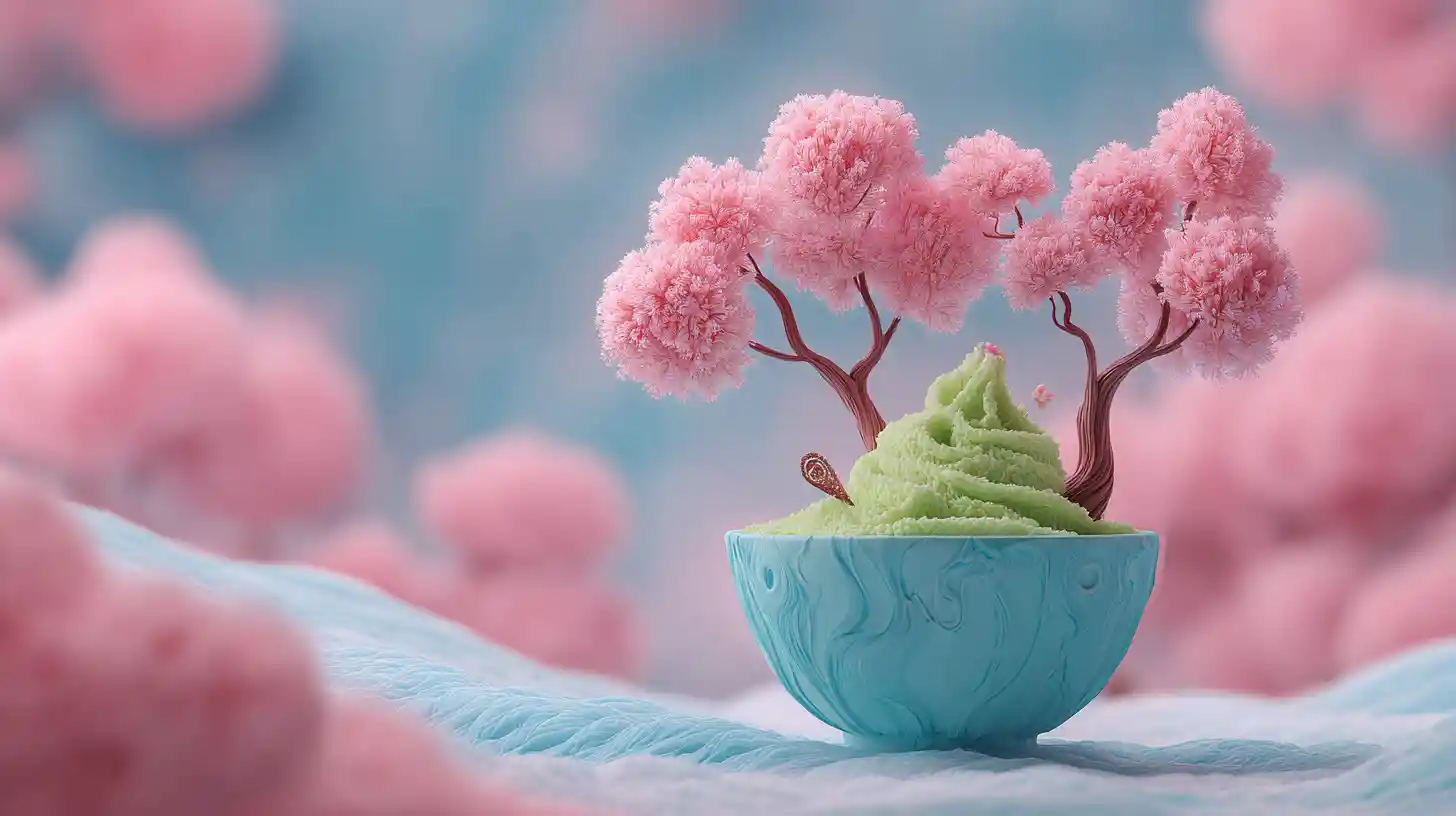 粉紅樹點綴的奇幻冰淇淋夢幻景觀