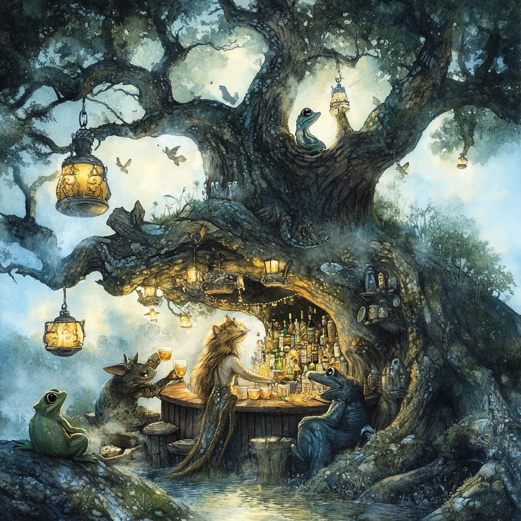 Whimsical Swamp Bar Beneath A Majestic Tree Canopy