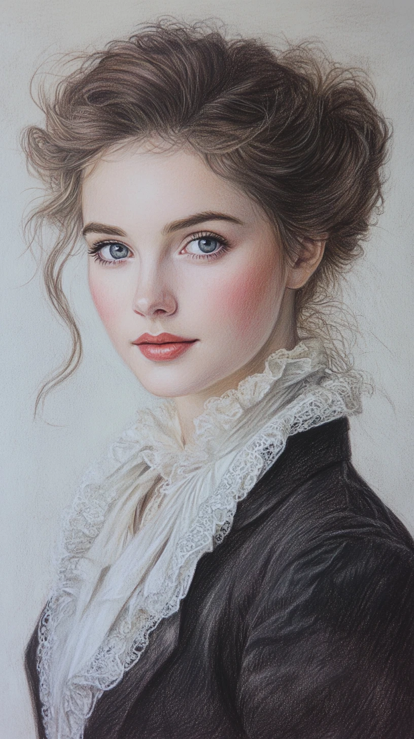 Colored pencil regency portrait of a romantic young woman