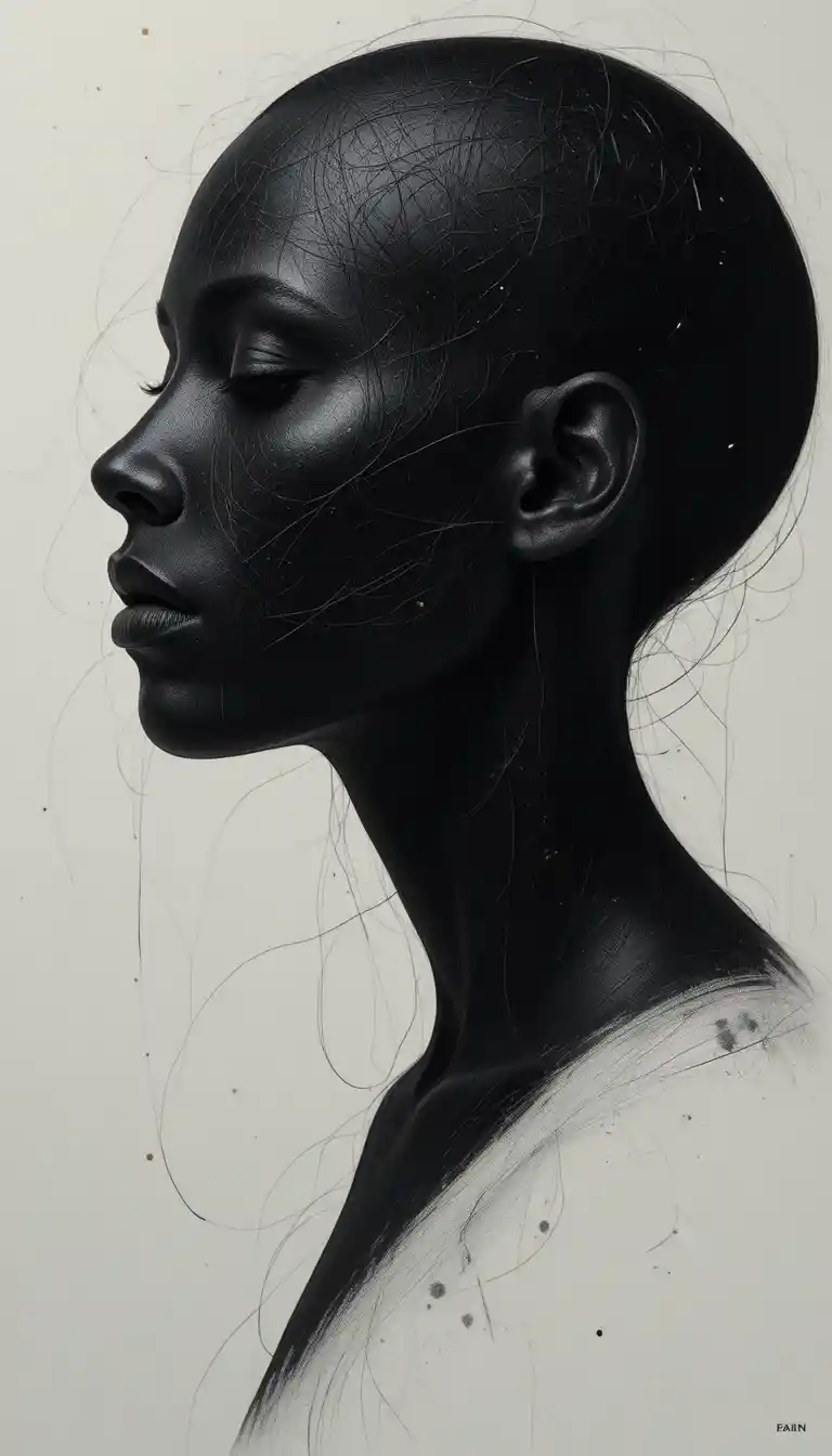 Serene side profile portrait of a young girl in black