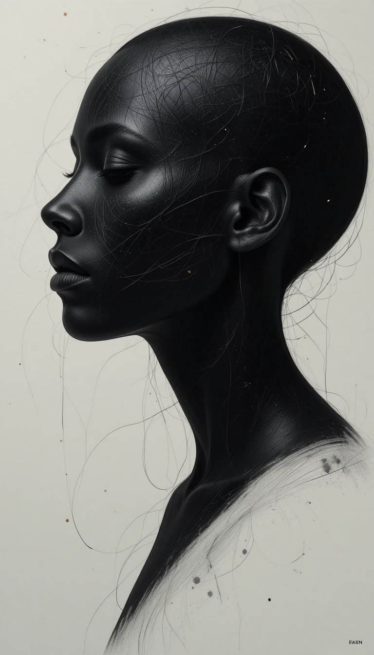 Serene side profile portrait of a young girl in black