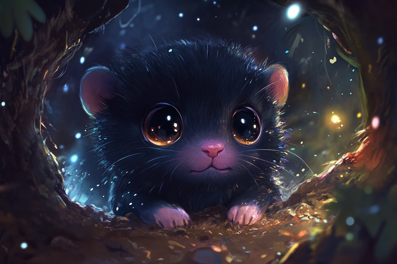 Dolce cucciolo di talpa in un tunnel sotterraneo luminoso