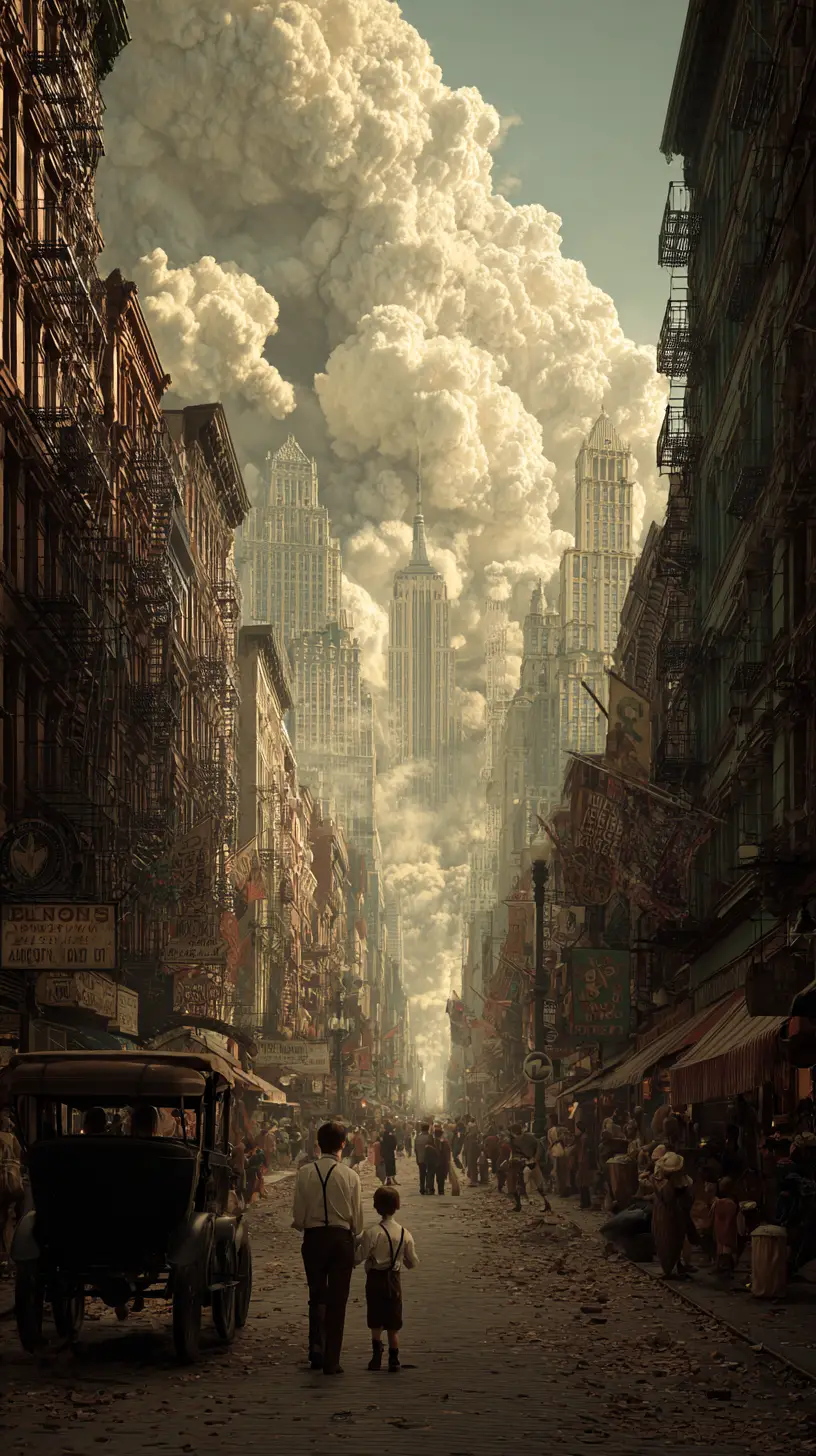 Surreal eerie New York cityscape in retro beige tones