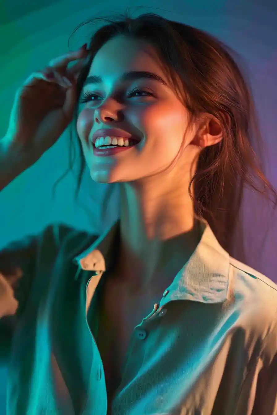 Photorealistic portrait of a girl with a light smile