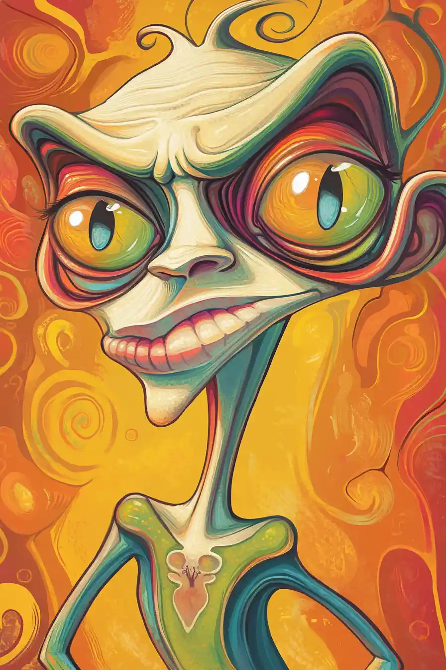 Whimsical fantasy caricature of an aloof cartoon character