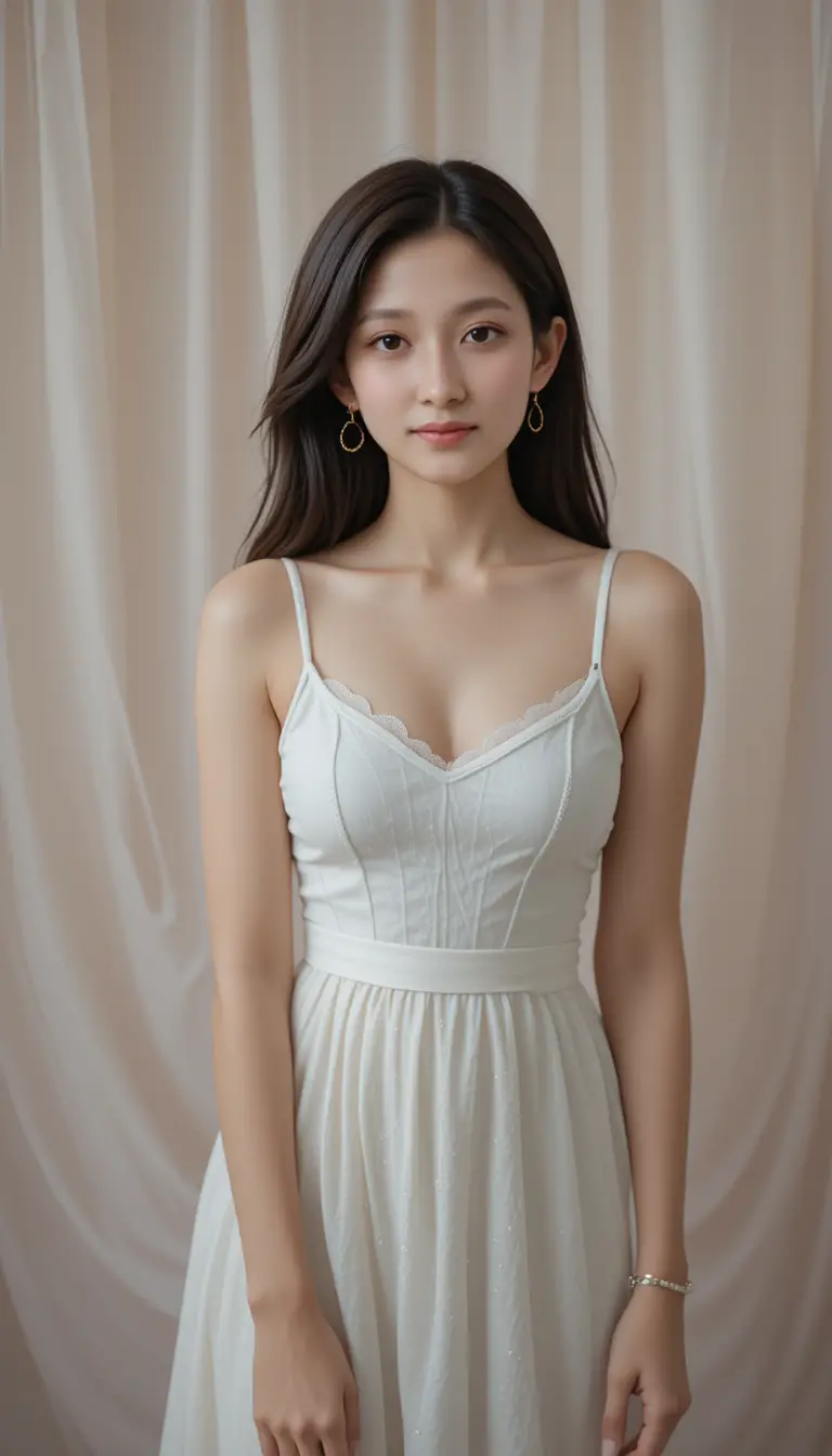 Romantic pastel portrait of a girl in a white camisole
