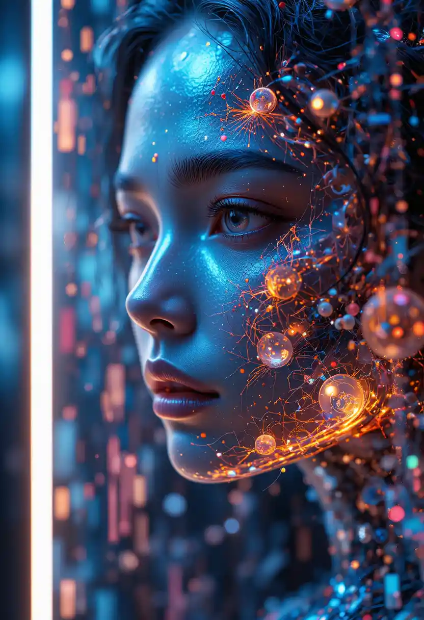 Glowing tablet transforming data streams into vivid brushstrokes
