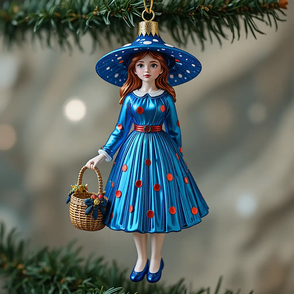 Cute Christmas girl ornament in polka dot hat and dress
