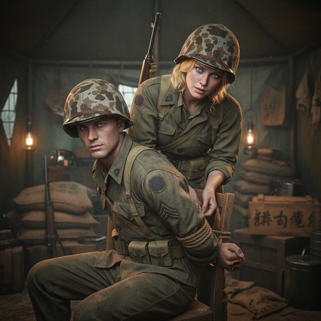 American soldiers in a military tent on Yoron Jima