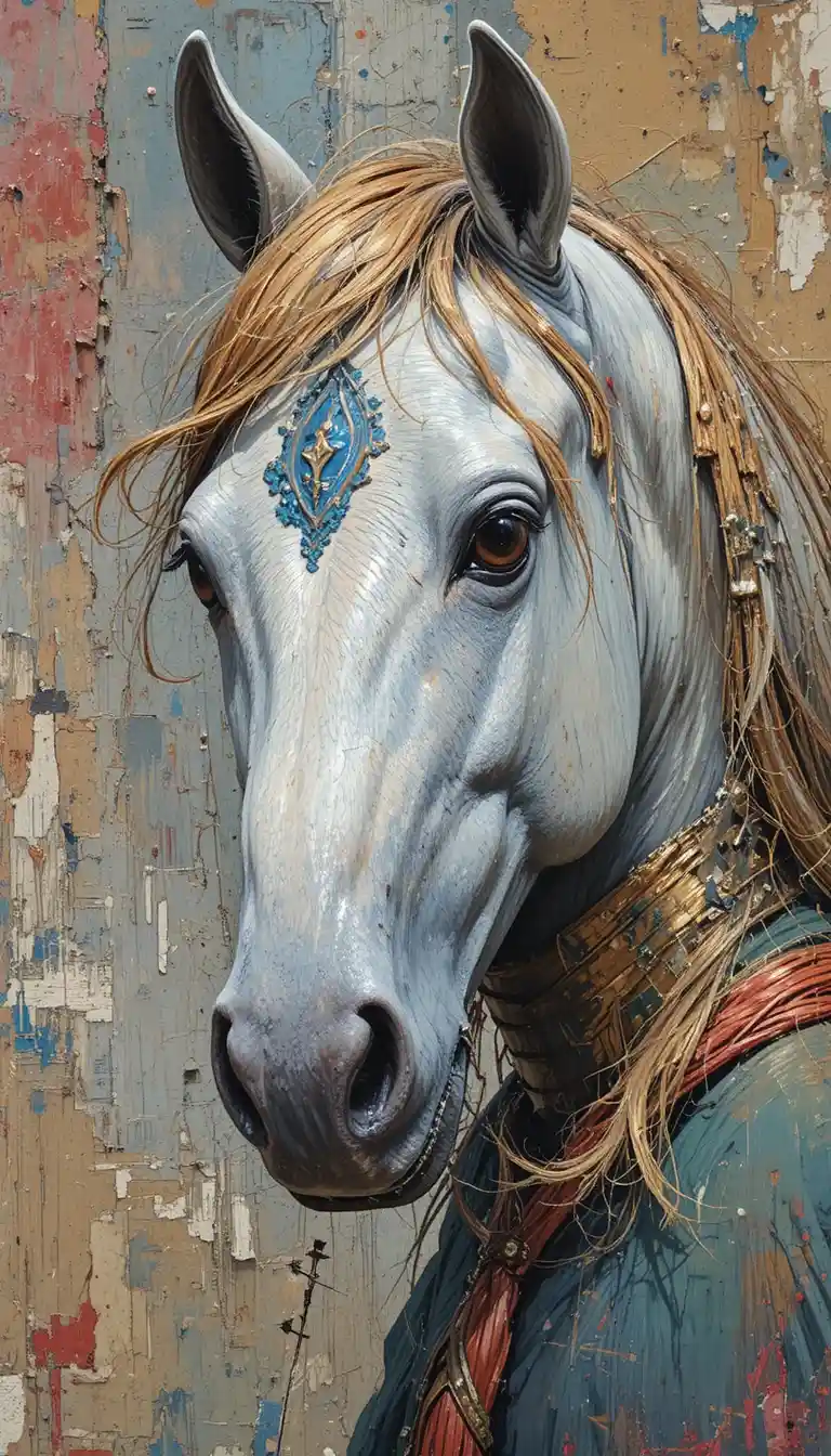 Horse in womens clothing painted with bold impasto textures