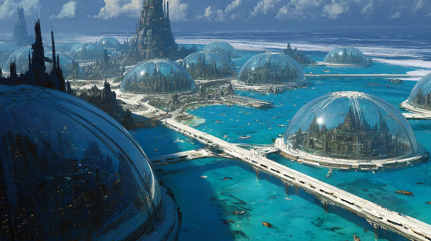 Futuristic Dome City On A Vast Alien Water World