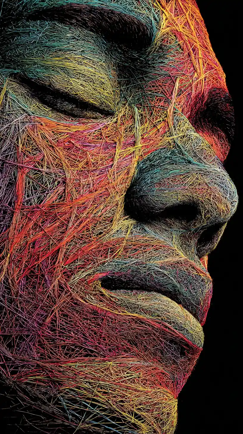Colorful scratch art drawing of abstract silence and self