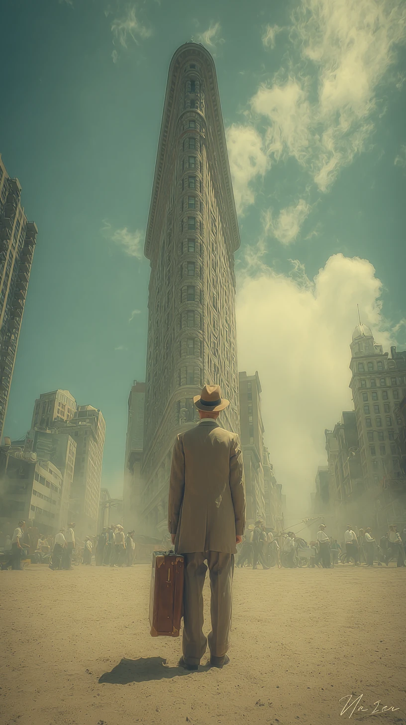 Surreal eerie New York cityscape in retro beige tones