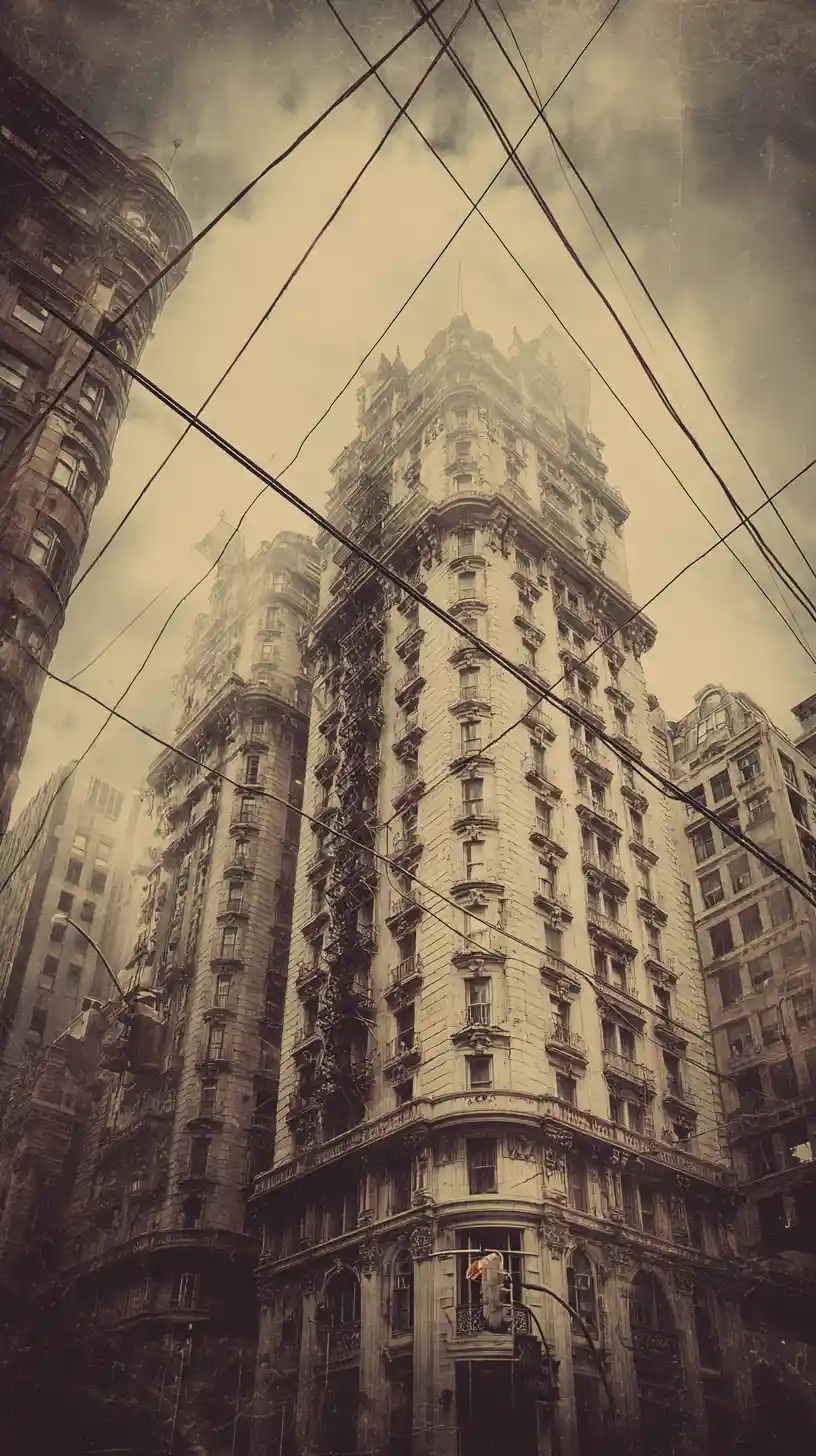 Surreal eerie New York cityscape with retro beige tones