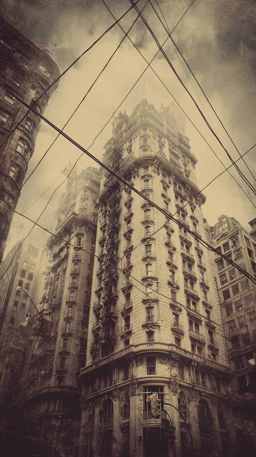 Surreal eerie New York cityscape with retro beige tones